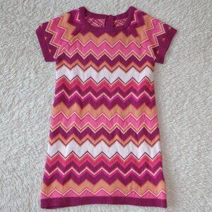 Girls Size 3T Chevron Striped Orange Pink Fall Sweater Short Sleeve Dress